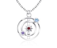 Solar Shaped CZ Silver Necklace SPE-5240